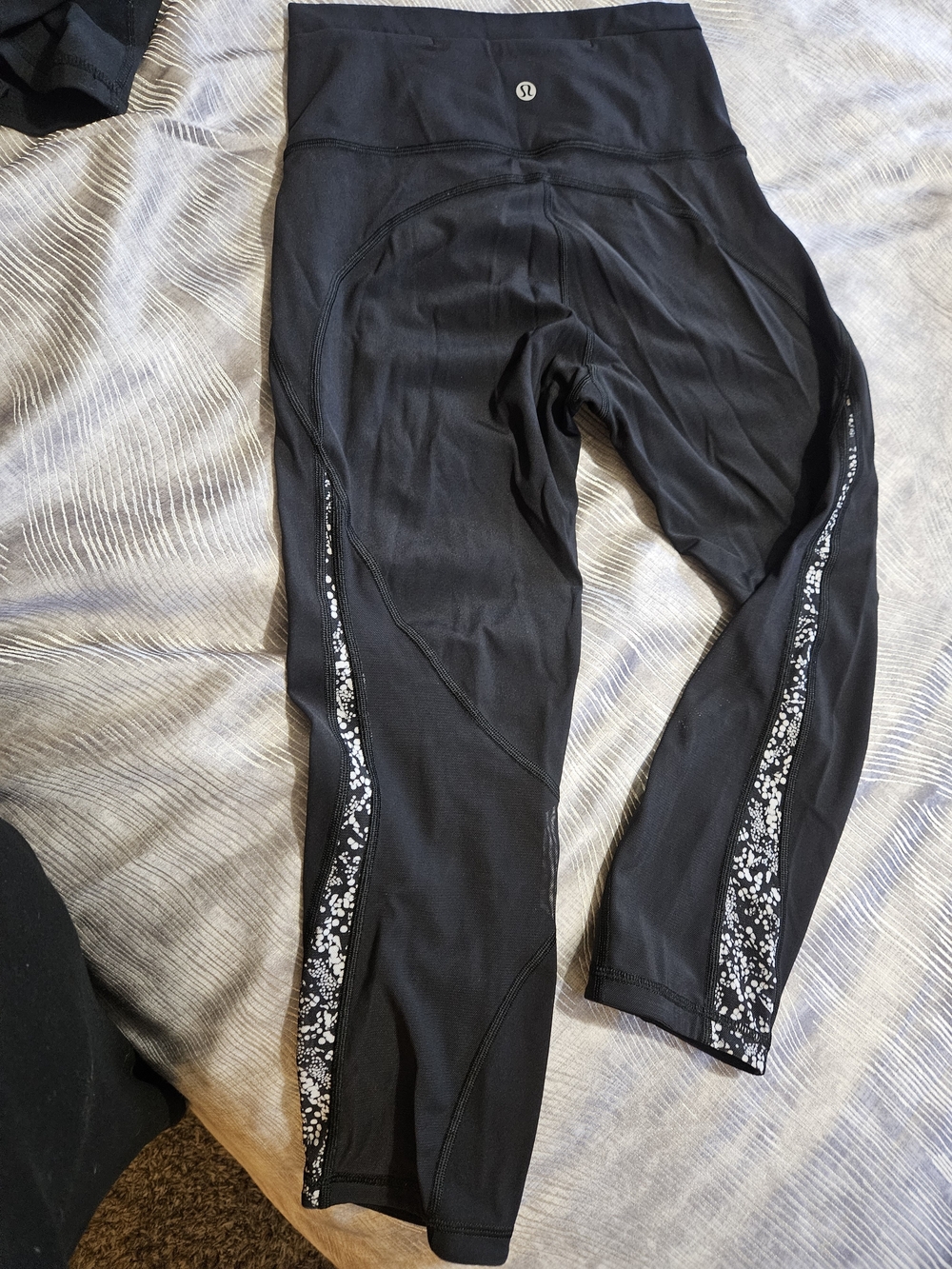 lululemon athletica Girls' Black Leggings with White Speckled Side Panels